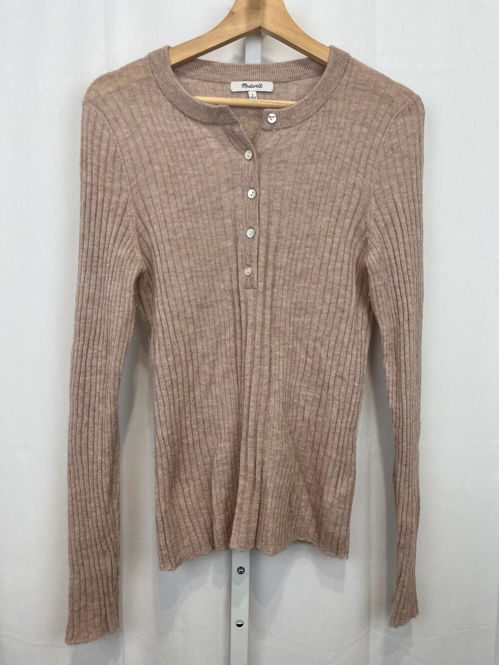 MADEWELL Alpaca Blend Henley Sweater Long Sleeve Pullover Taupe Beige Size L